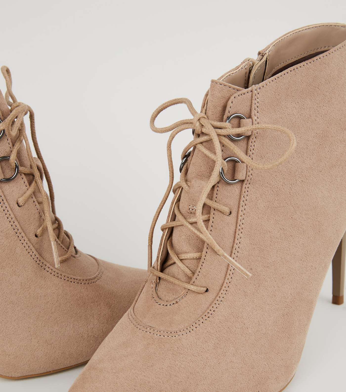 Light Brown Suedette Lace Up Pointed Shoe Boots Image 4