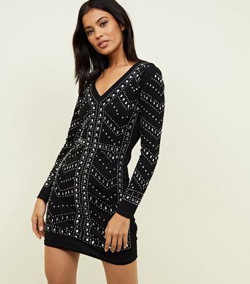 black embellished bodycon dress