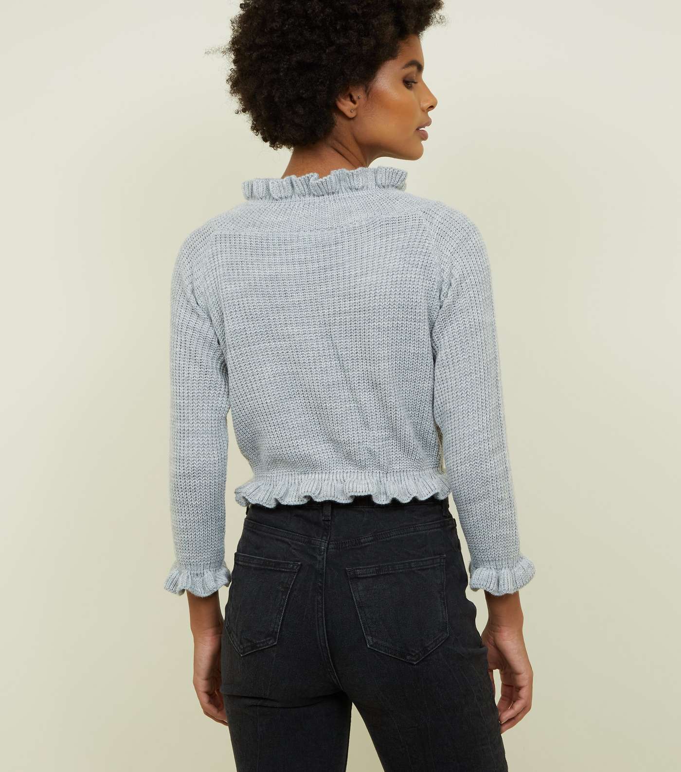 Cameo Rose Grey Frill Trim Cropped Jumper Image 3