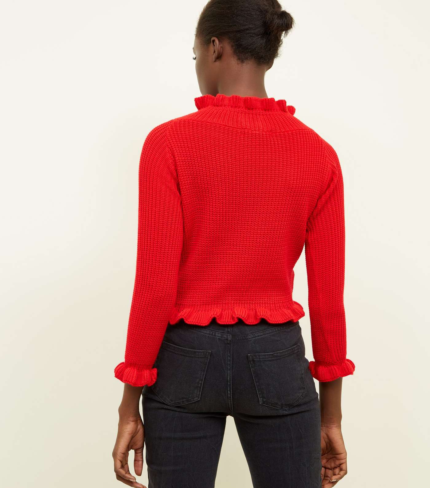 Cameo Rose Red Frill Trim Cropped Jumper Image 3