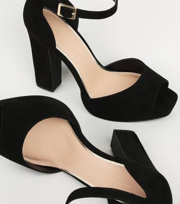 NEW LOOK LOVE COMFORT VEGAN Ink Blue Suede Block Heel Ankle Strap Shoes 5  38 | eBay