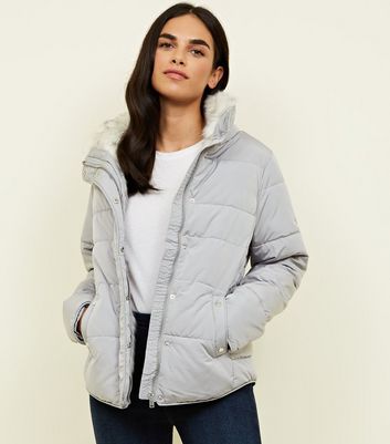 new look grey hooded puffer jacket