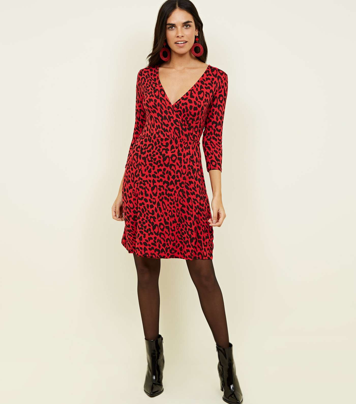 Red Leopard Print Jersey Wrap Mini Dress Image 2
