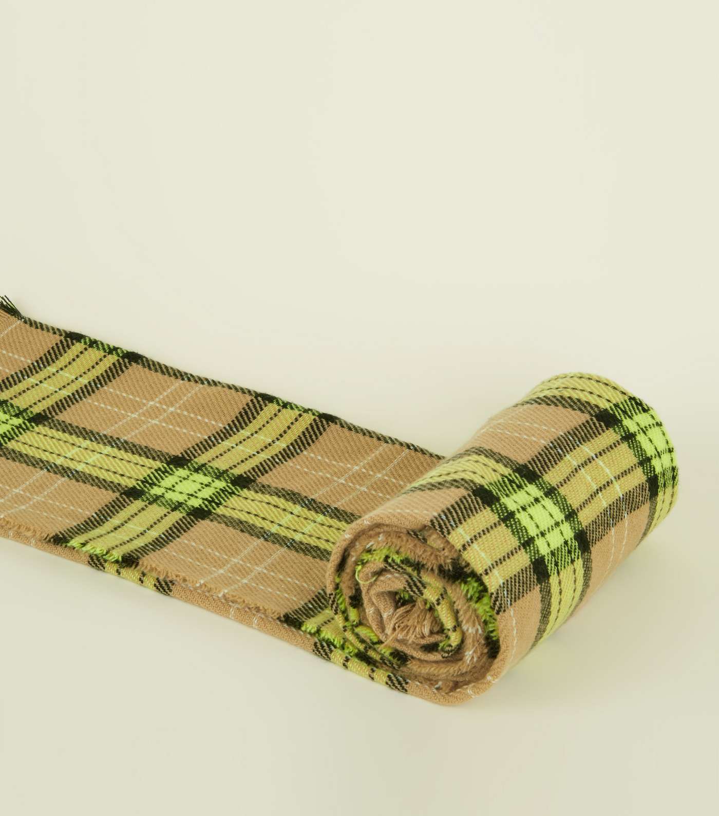 Camel and Neon Green Check Scarf