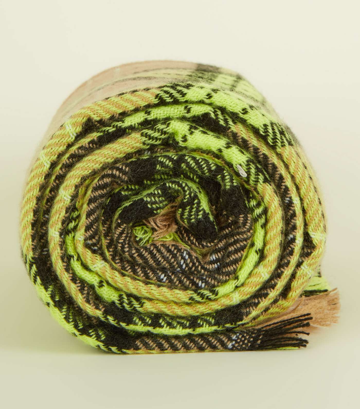 Camel and Neon Green Check Scarf Image 3