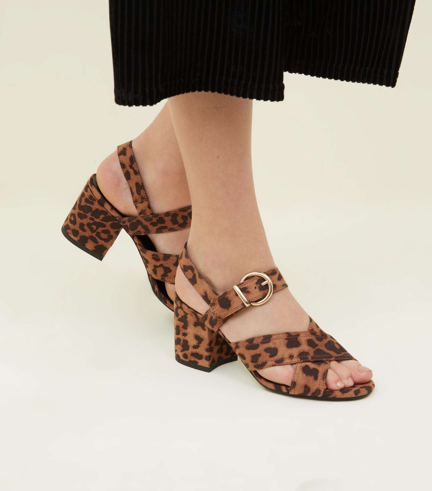 Girls Stone Leopard Print Cross Block Heels Image 2