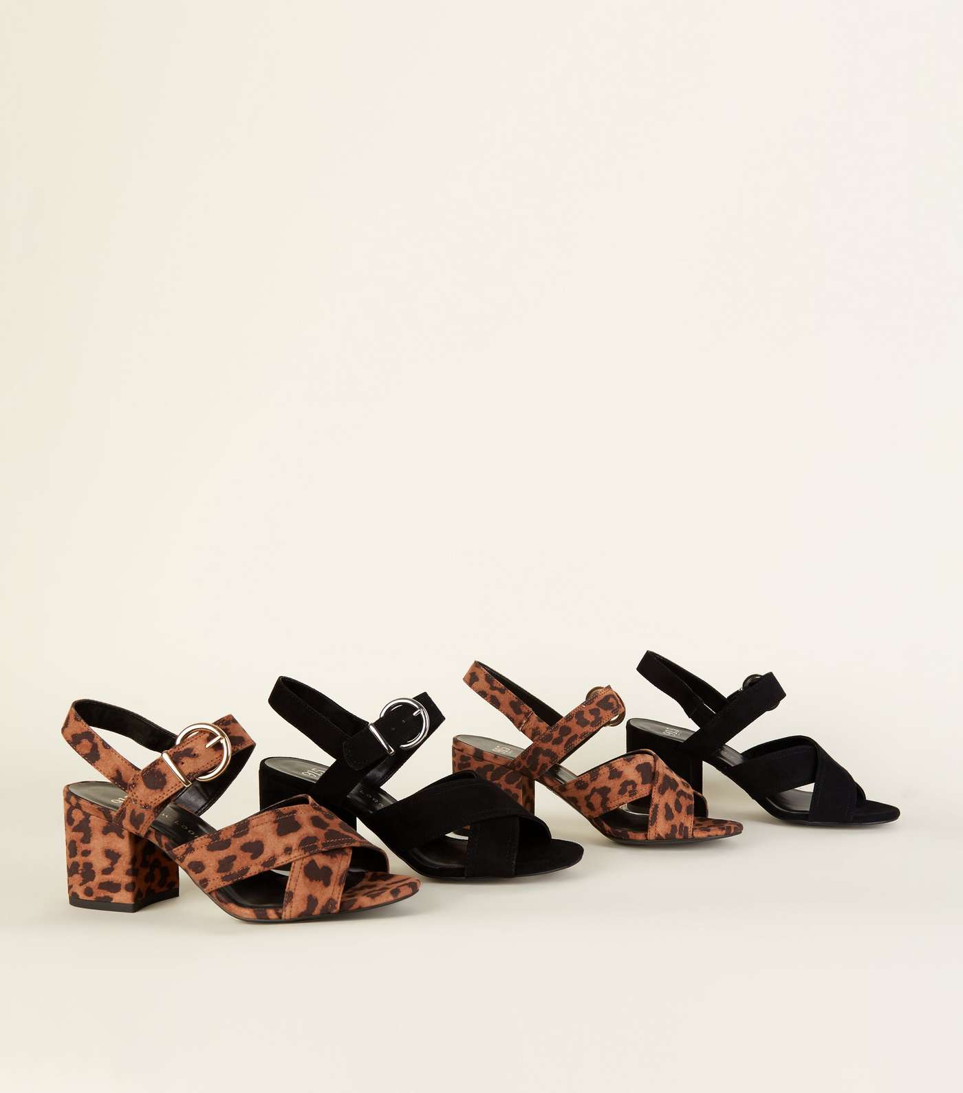 Girls Stone Leopard Print Cross Block Heels Image 4