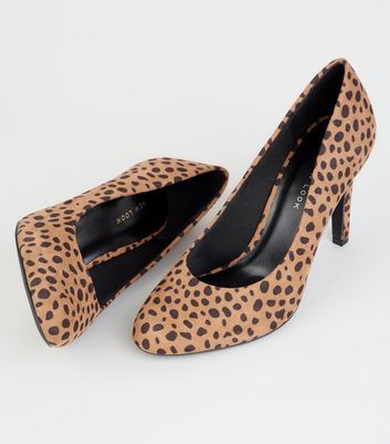 Wide Fit Brown Animal Print Court Shoes 