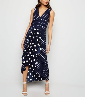 navy spot midi dress
