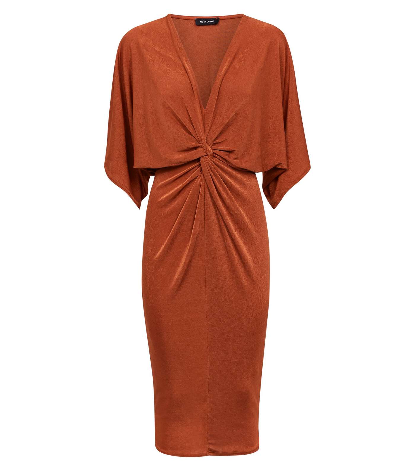 Rust Kimono Sleeve Twist Front Midi Dress Image 4