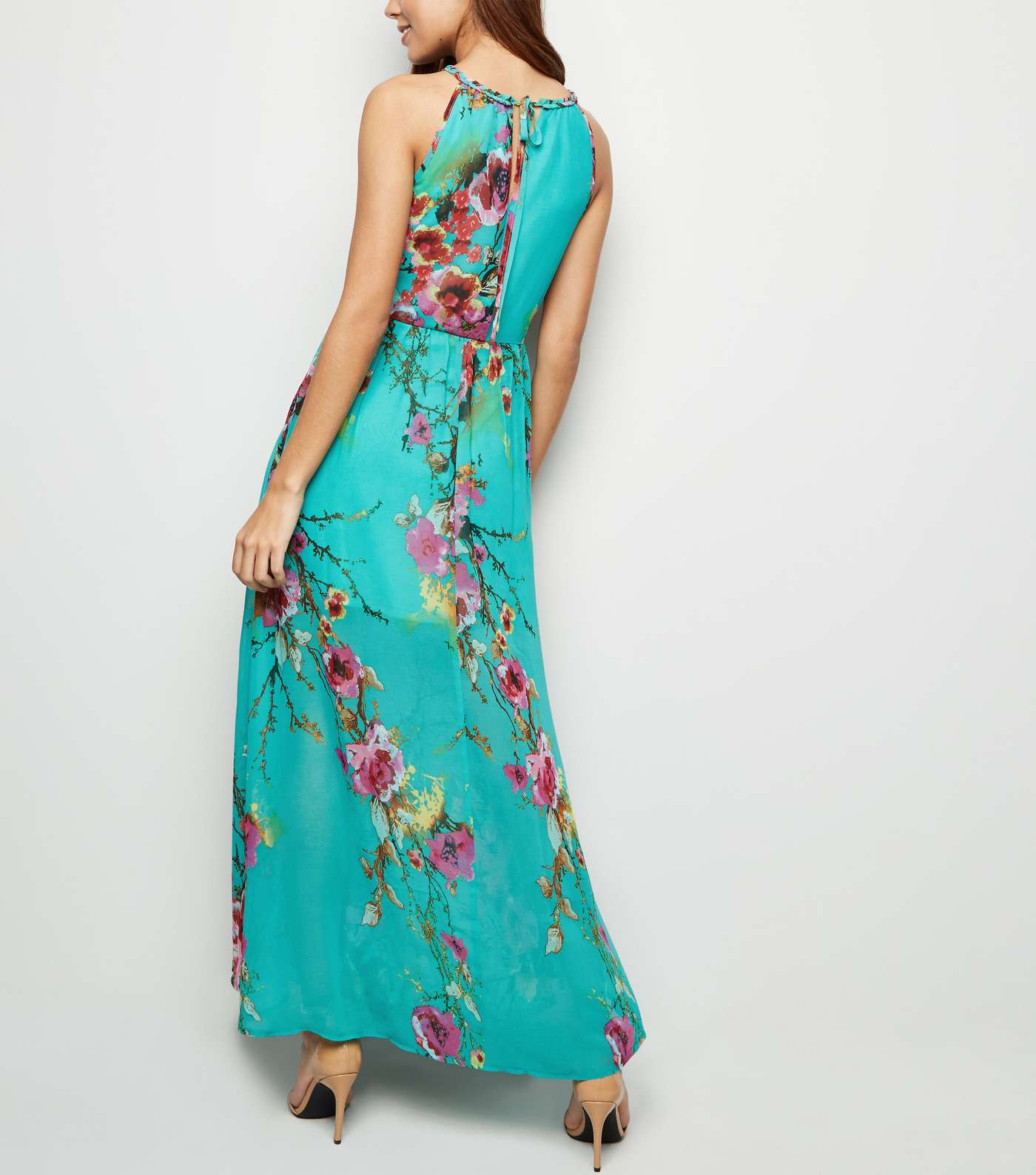 Blue Vanilla Mint Green Floral Halterneck Maxi Dress Image 3