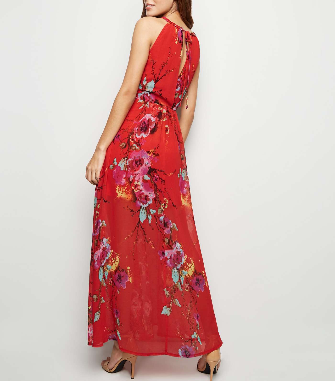 Blue Vanilla Red Floral Halterneck Maxi Dress Image 3