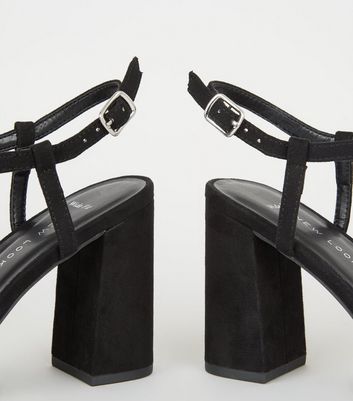 wide fit black strappy block heels