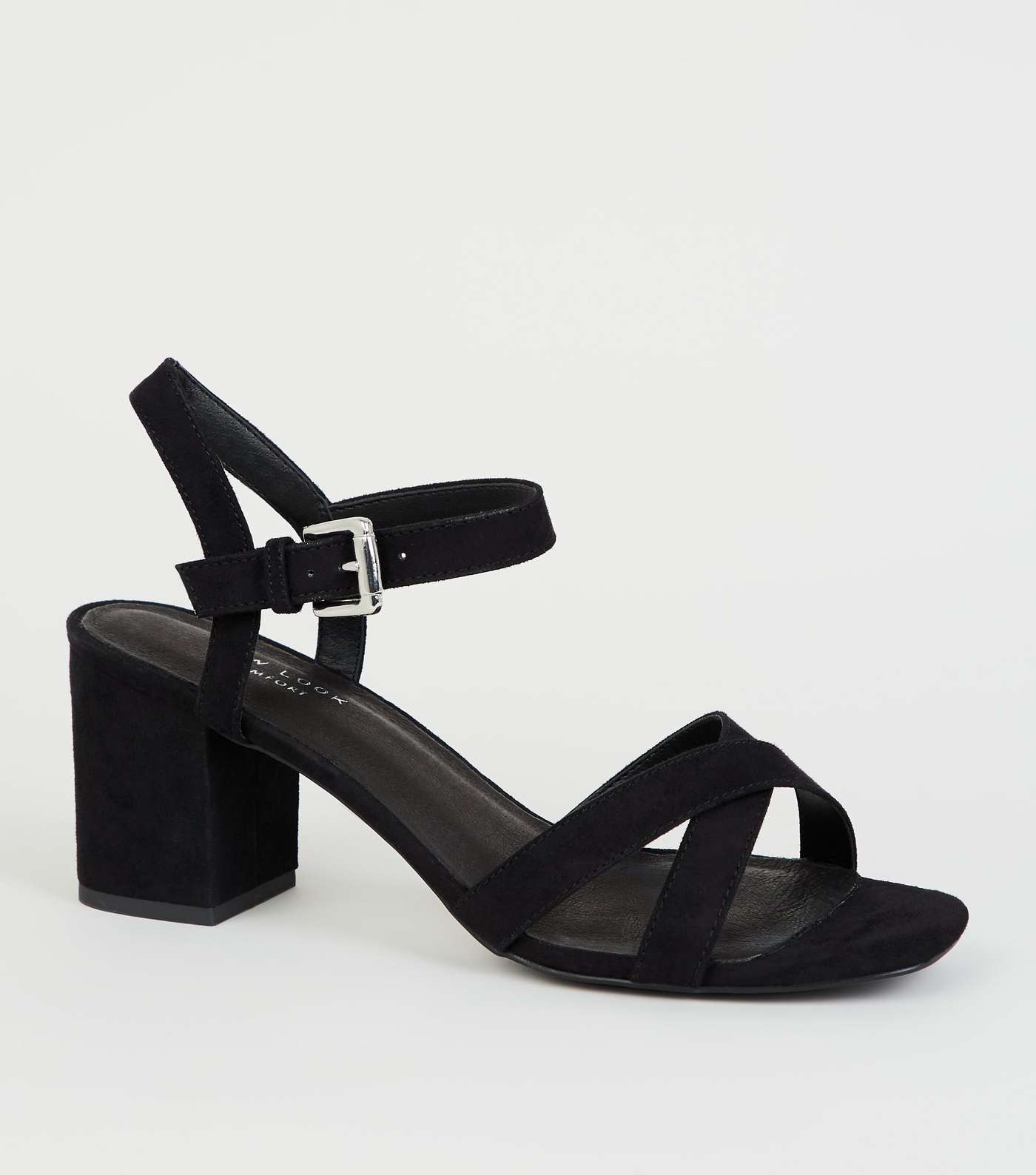 Black Comfort Flex Low Block Heel Sandals