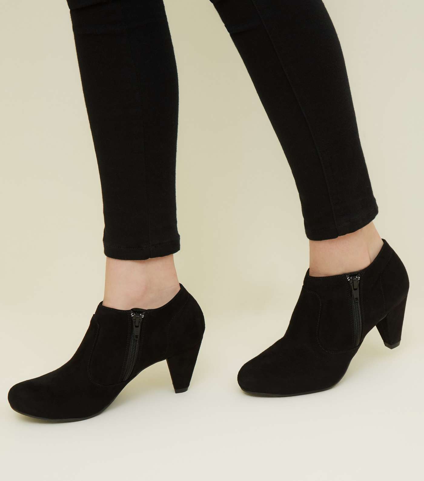 Black Suedette Cone Heel Boots Image 2