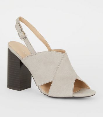 Grey Suedette Block Heel Sandals | New Look