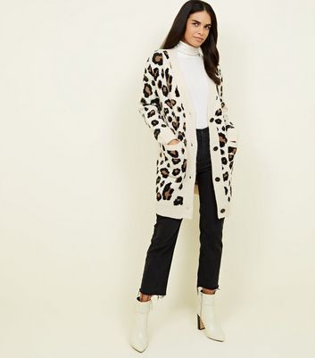 white leopard print cardigan