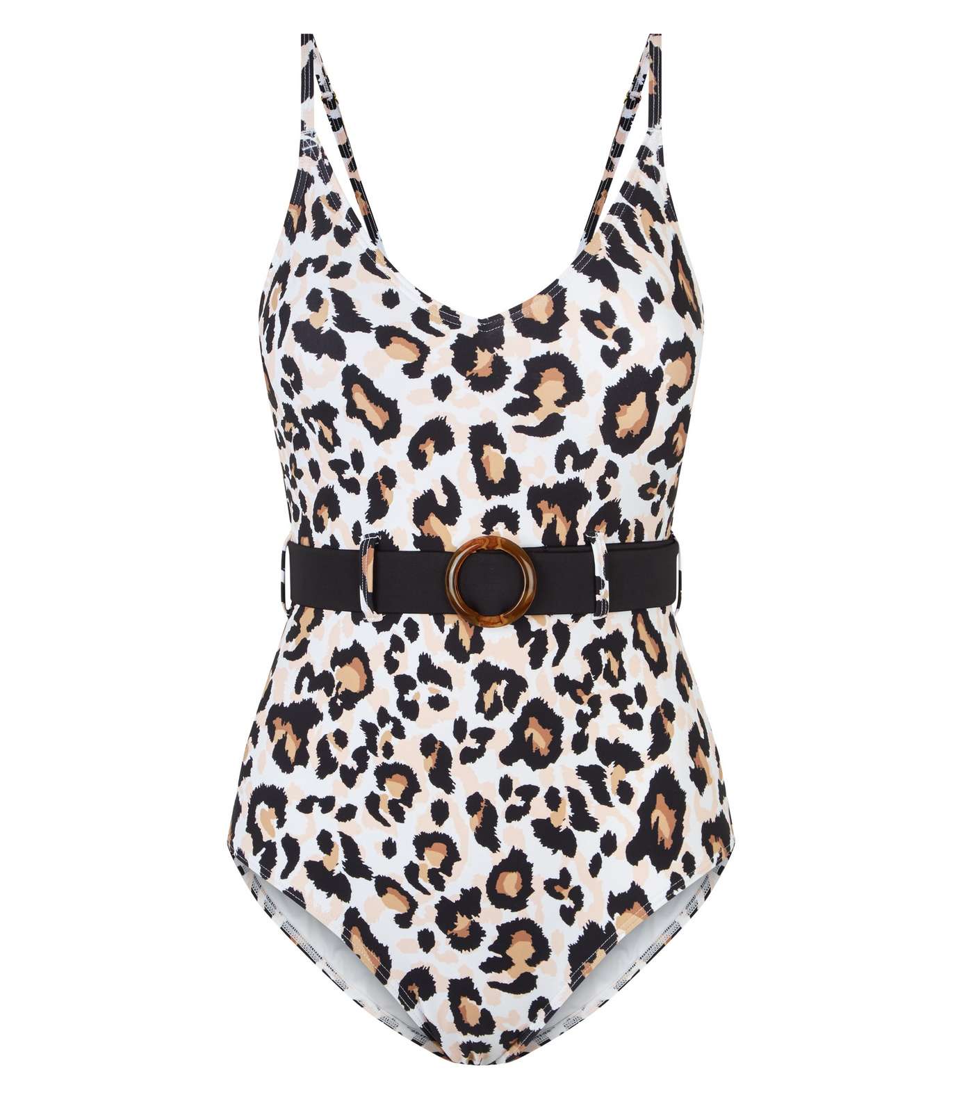 White Leopard Print Belted Swimsuit  Image 4