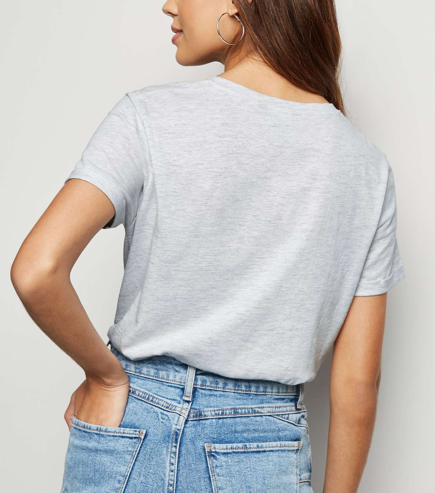 Pale Grey Organic Cotton Blend Roll Sleeve T-Shirt Image 3