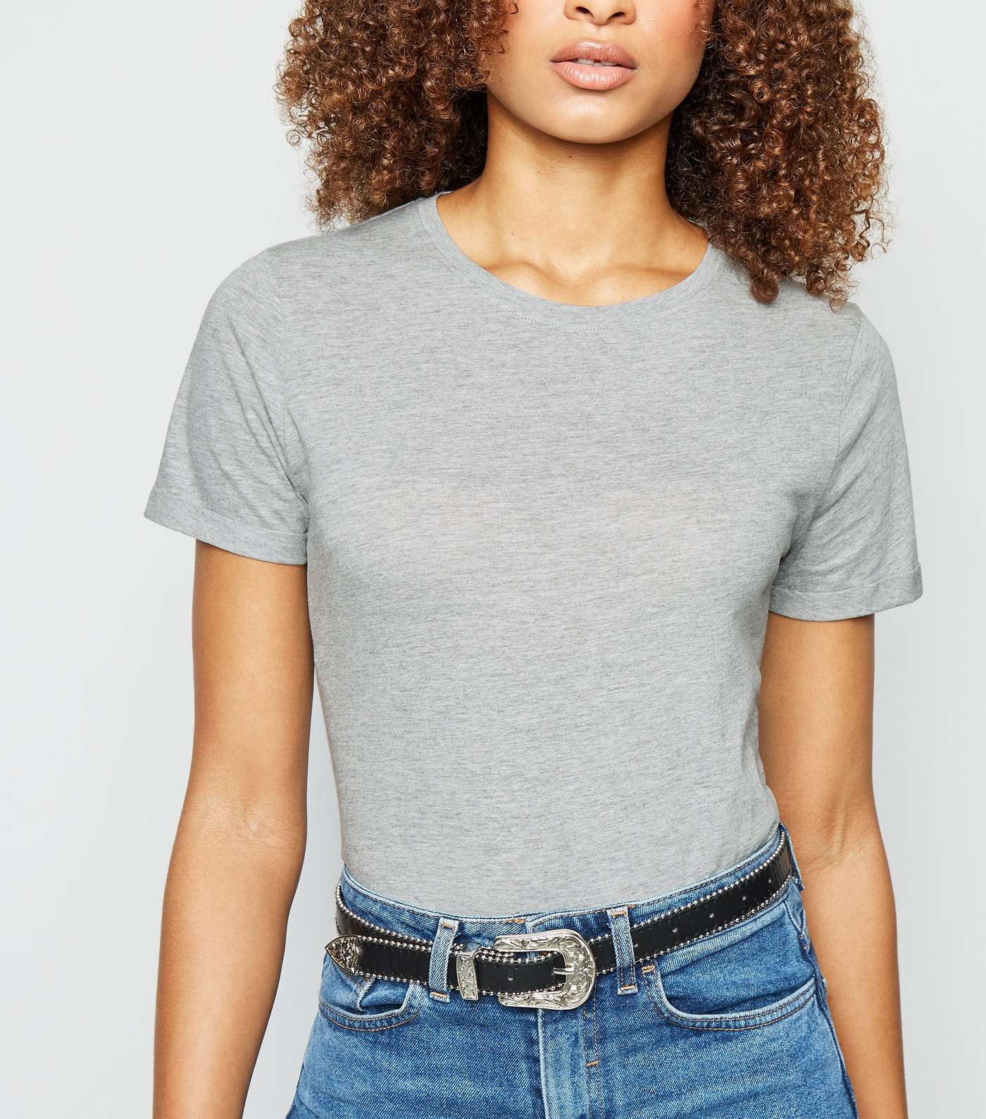 Grey Organic Cotton Blend Roll Sleeve T-Shirt