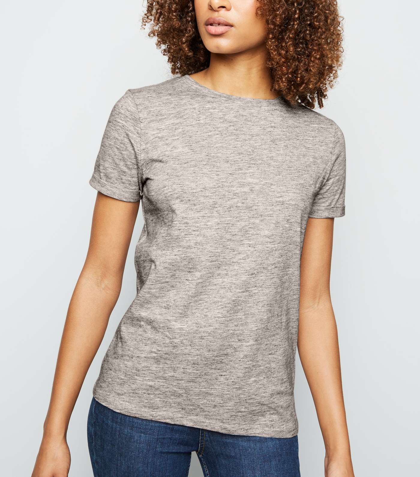 Grey Marl Organic Cotton Blend Roll Sleeve T-Shirt