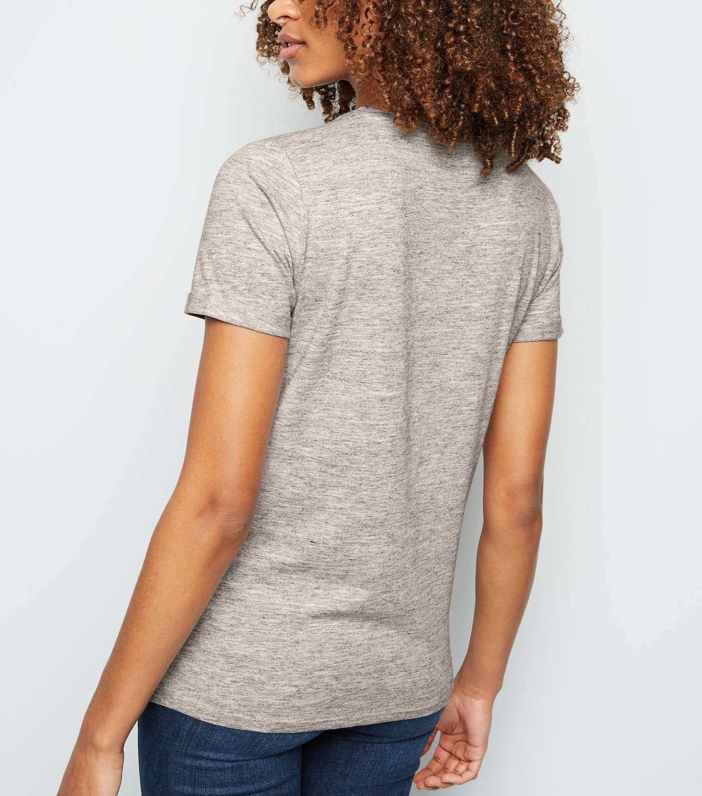 Grey Marl Organic Cotton Blend Roll Sleeve T-Shirt Image 3