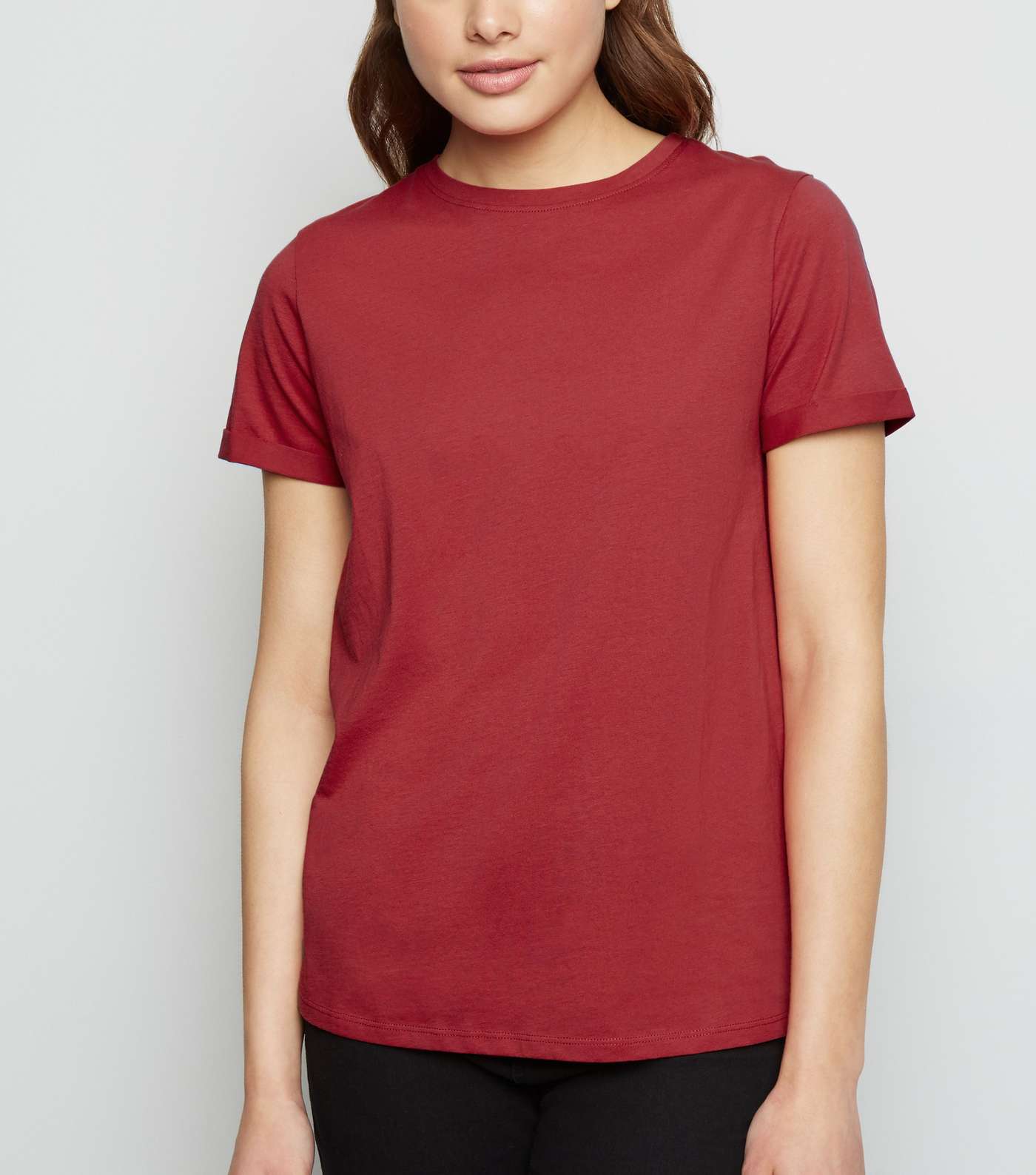 Dark Red Organic Cotton Roll Sleeve T-Shirt