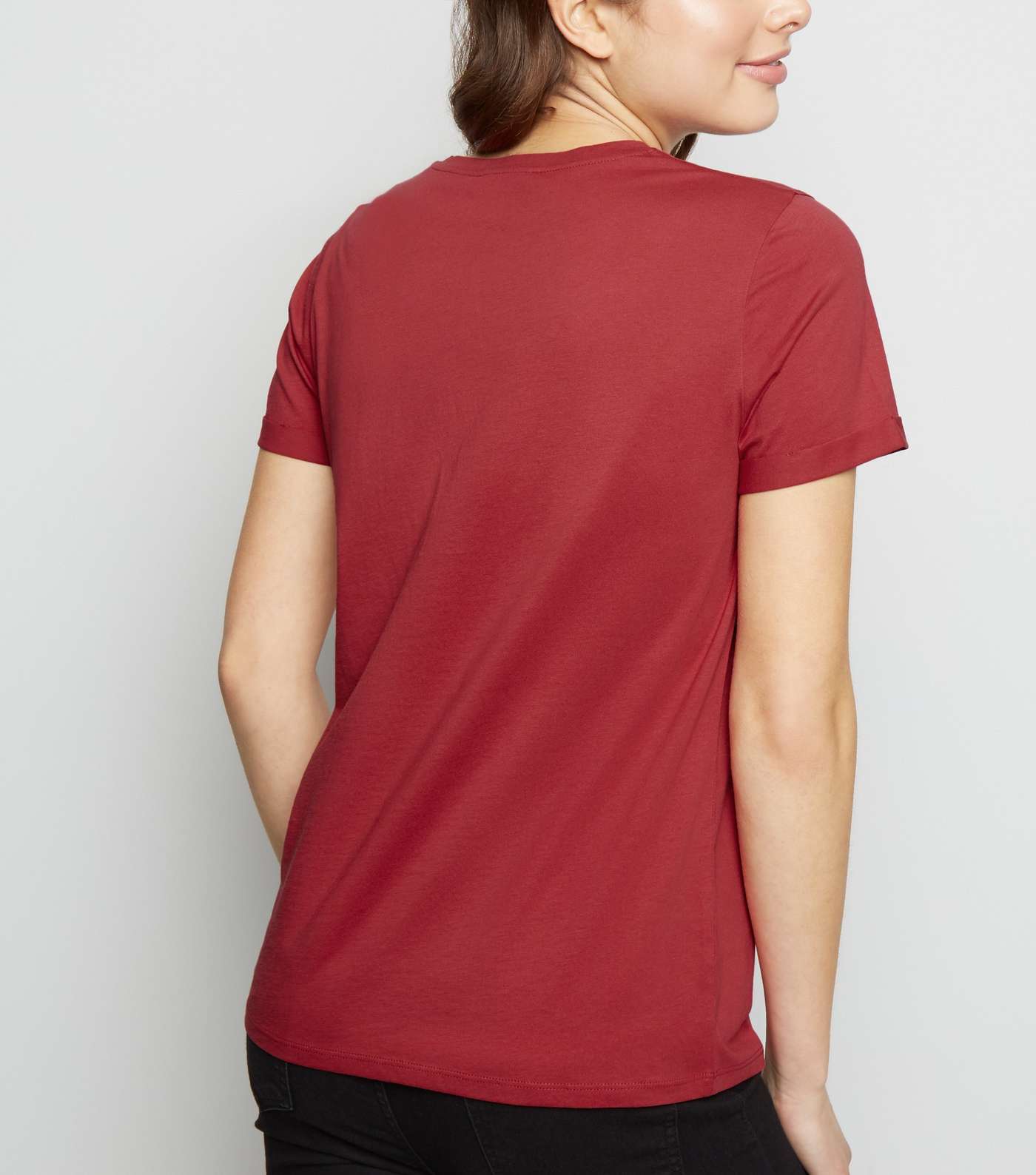 Dark Red Organic Cotton Roll Sleeve T-Shirt Image 3