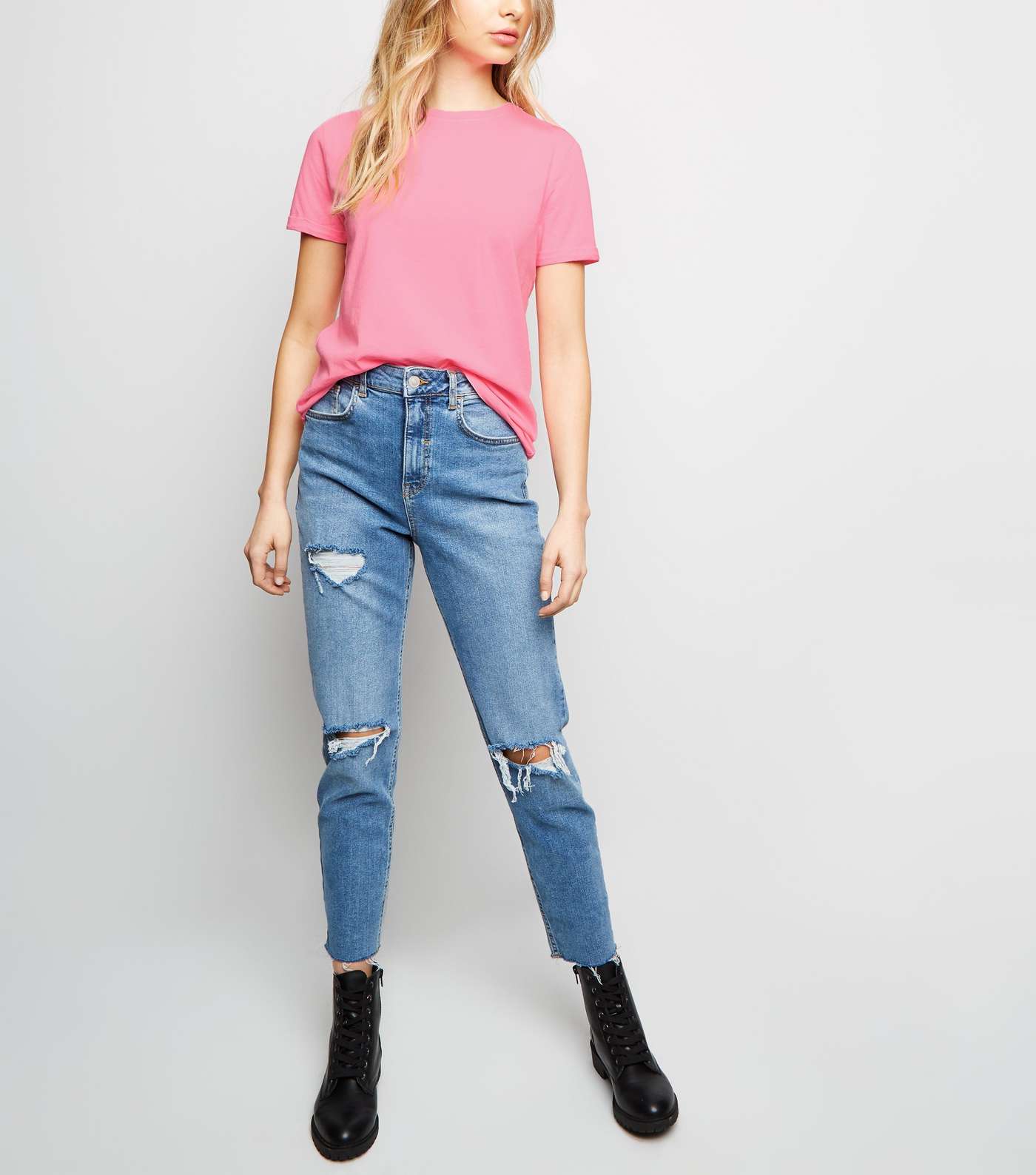 Bright Pink Organic Cotton Roll Sleeve T-Shirt  Image 2