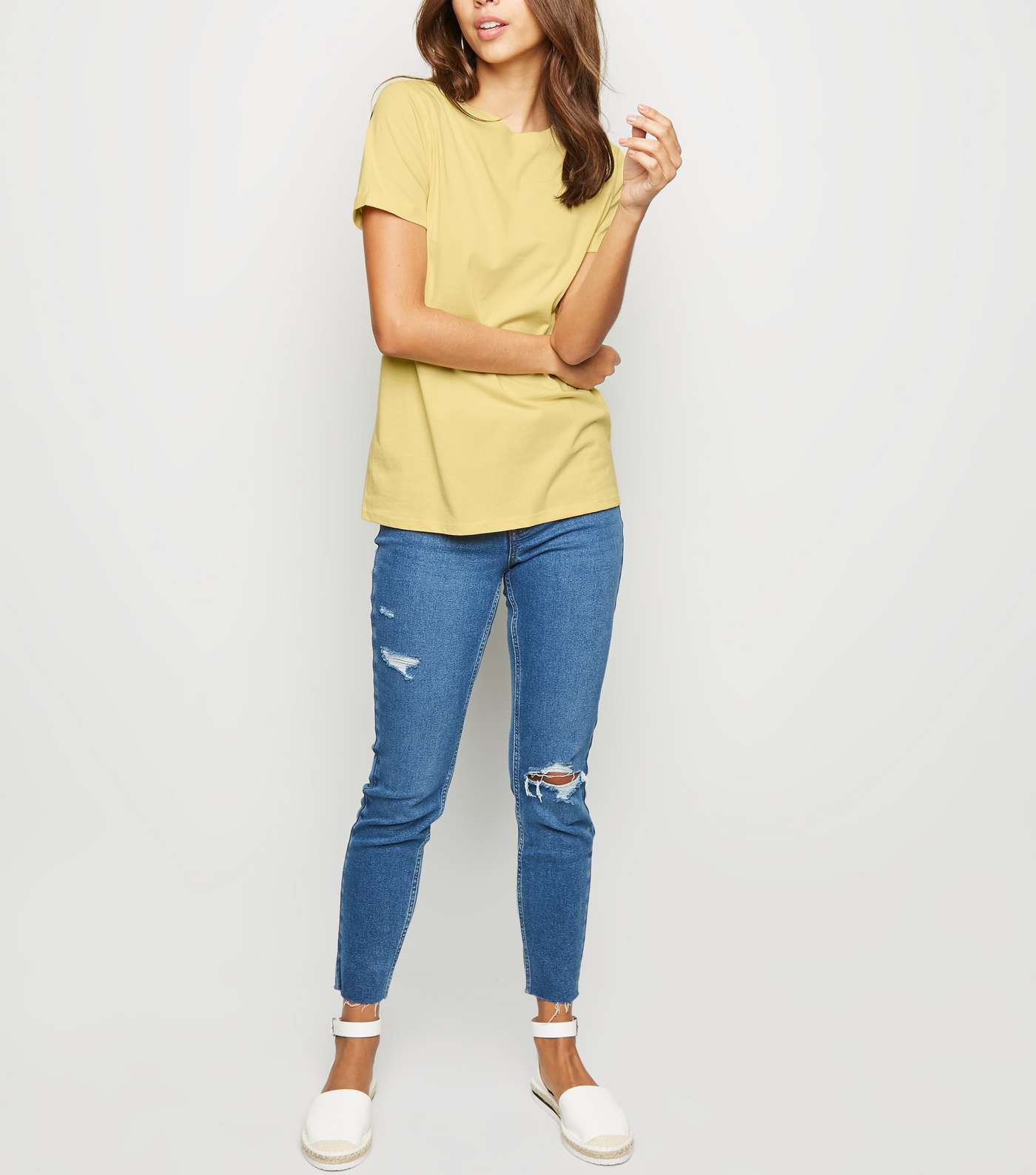 Pale Yellow Organic Cotton Roll Sleeve T-Shirt  Image 2