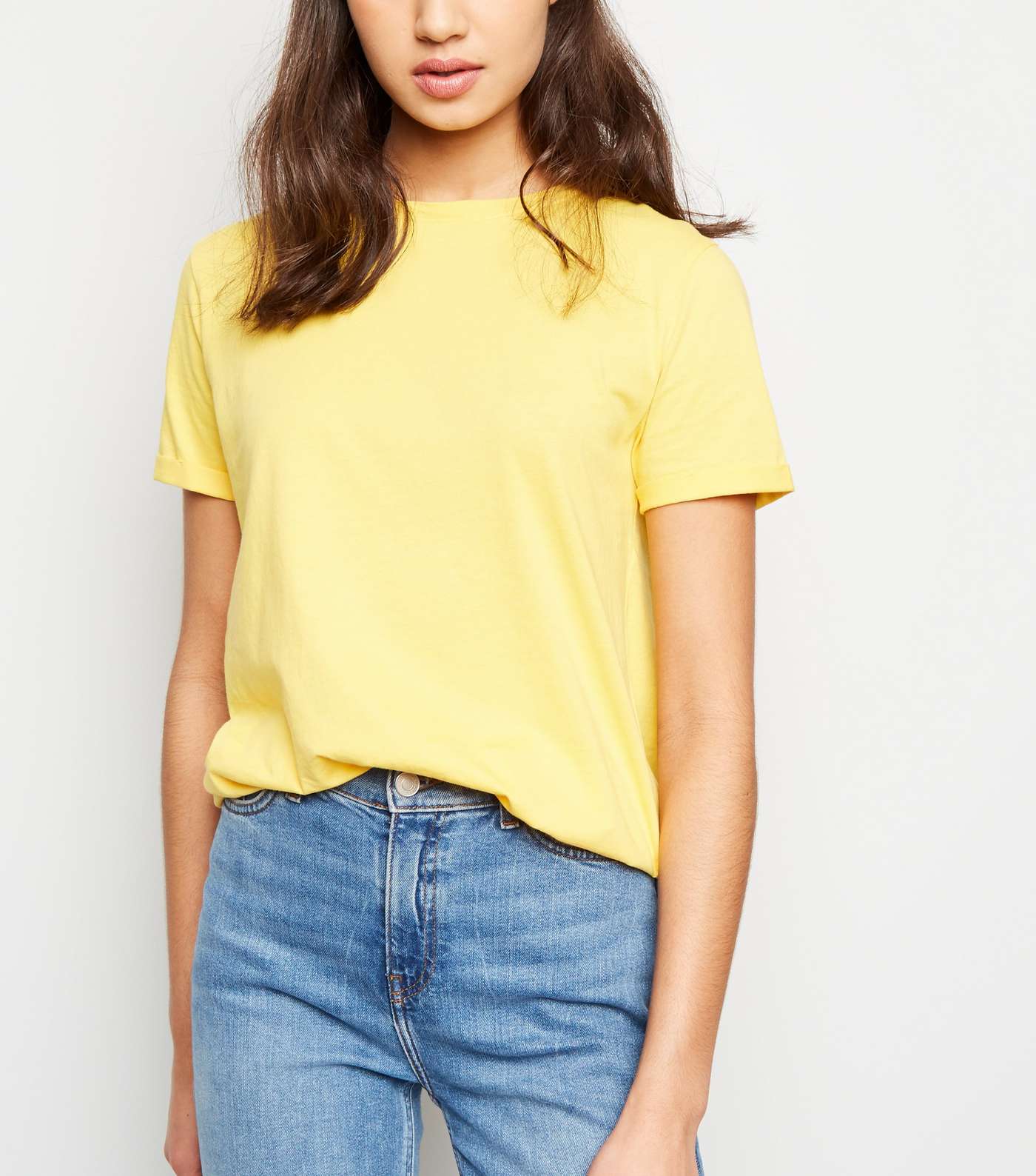 Yellow Cotton Roll Sleeve T-Shirt