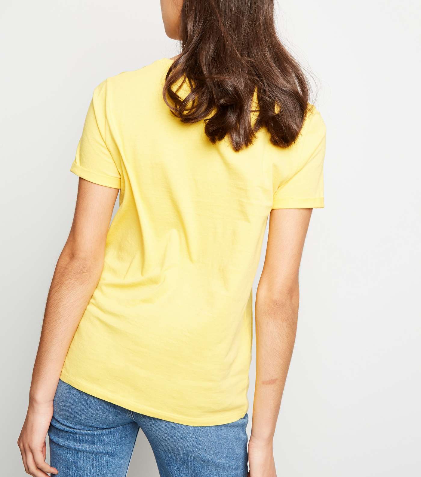 Yellow Cotton Roll Sleeve T-Shirt Image 3