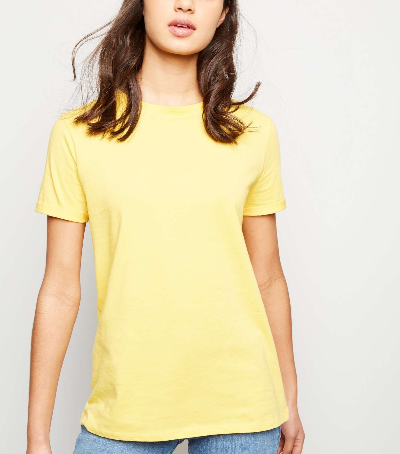 Yellow Cotton Roll Sleeve T-Shirt Image 5