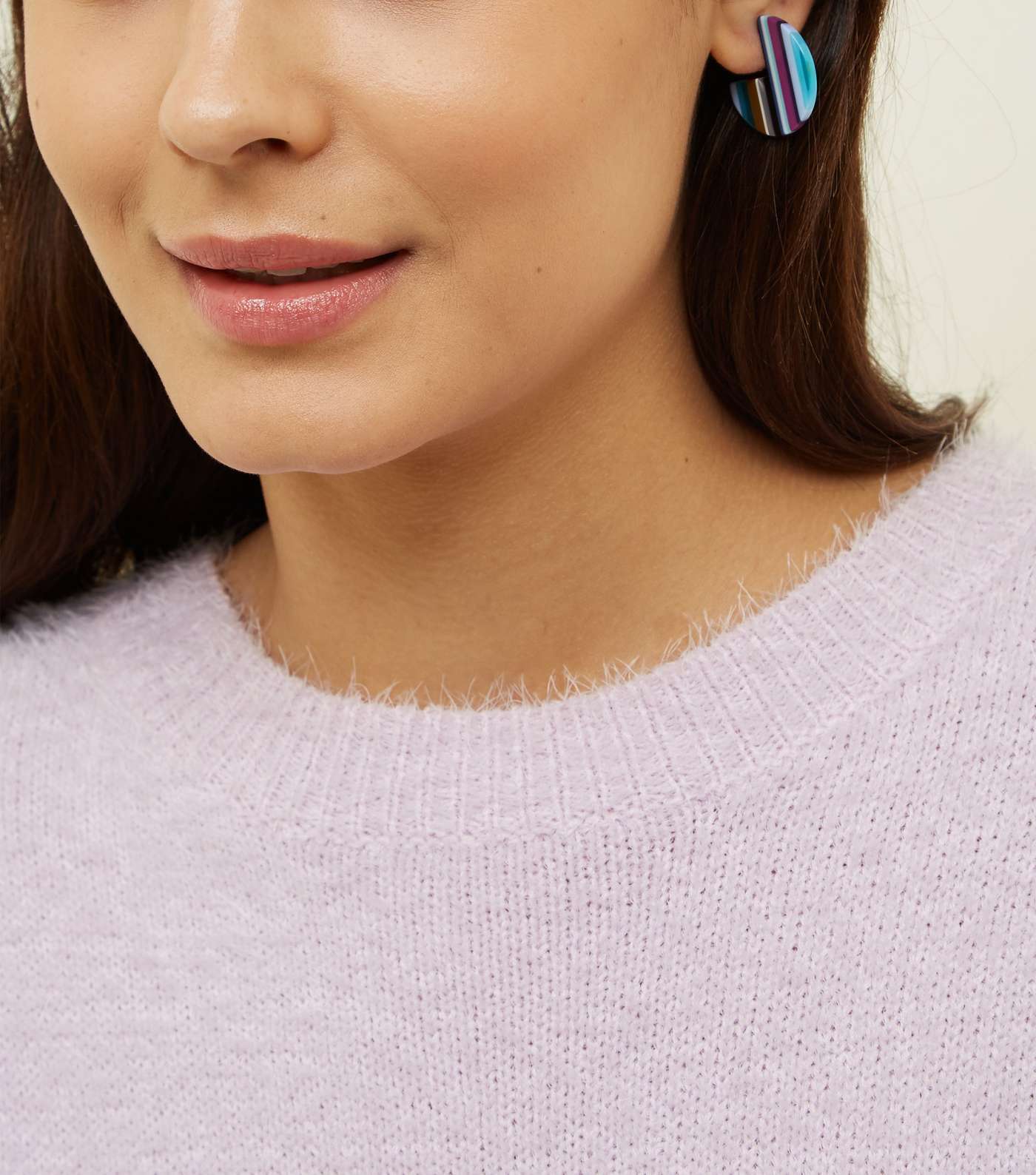 Multicoloured Stripe Resin Disc Earrings Image 2