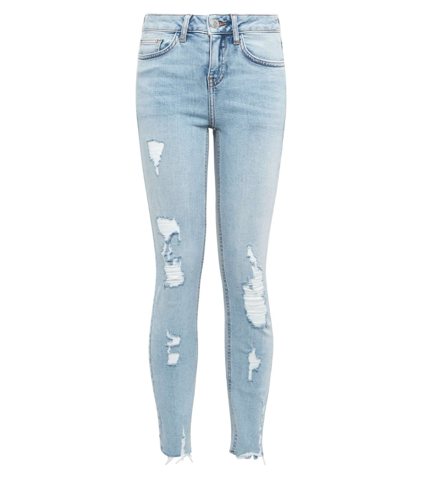 Girls Pale Blue Ripped Knee Skinny Jeans  Image 4