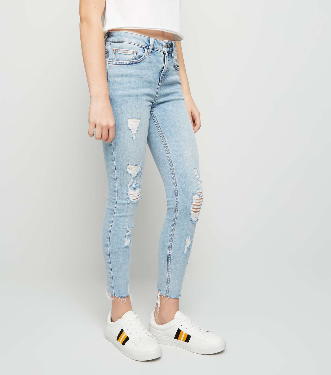 Girls Pale Blue Ripped Knee Skinny Jeans  Image 2