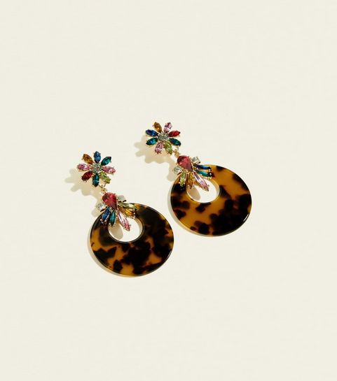 Earrings Stud Cross Long Tassel New Look Brown Resin Crystal Disc Drop Earrings