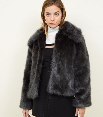 Petite Dark Grey Faux Fur Jacket New Look