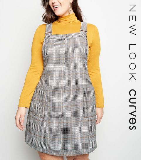 Curves Black Check Pinafore Dress · Curves Black Check Pinafore Dress ...