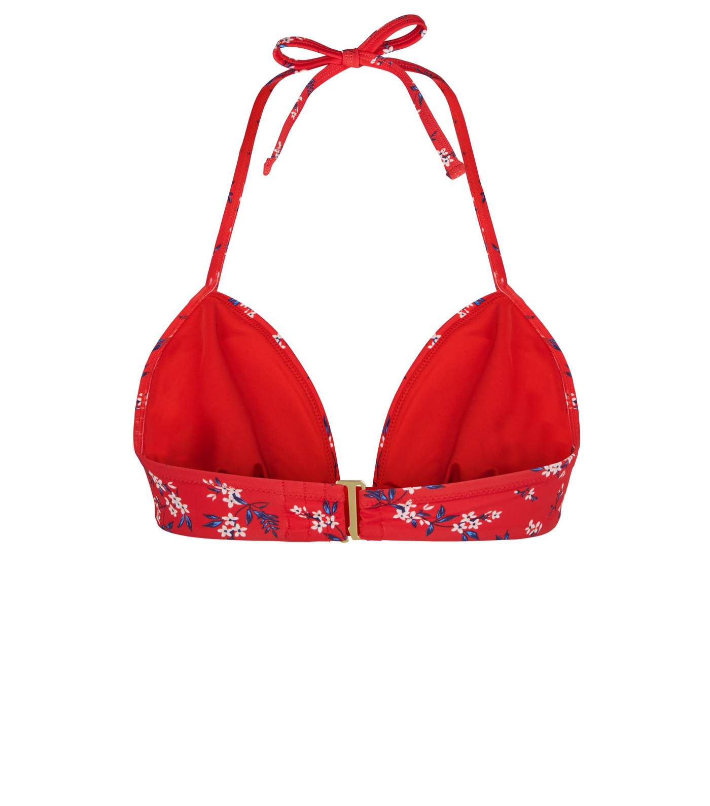 Red Ditsy Floral Longline Triangle Bikini Top Image 5