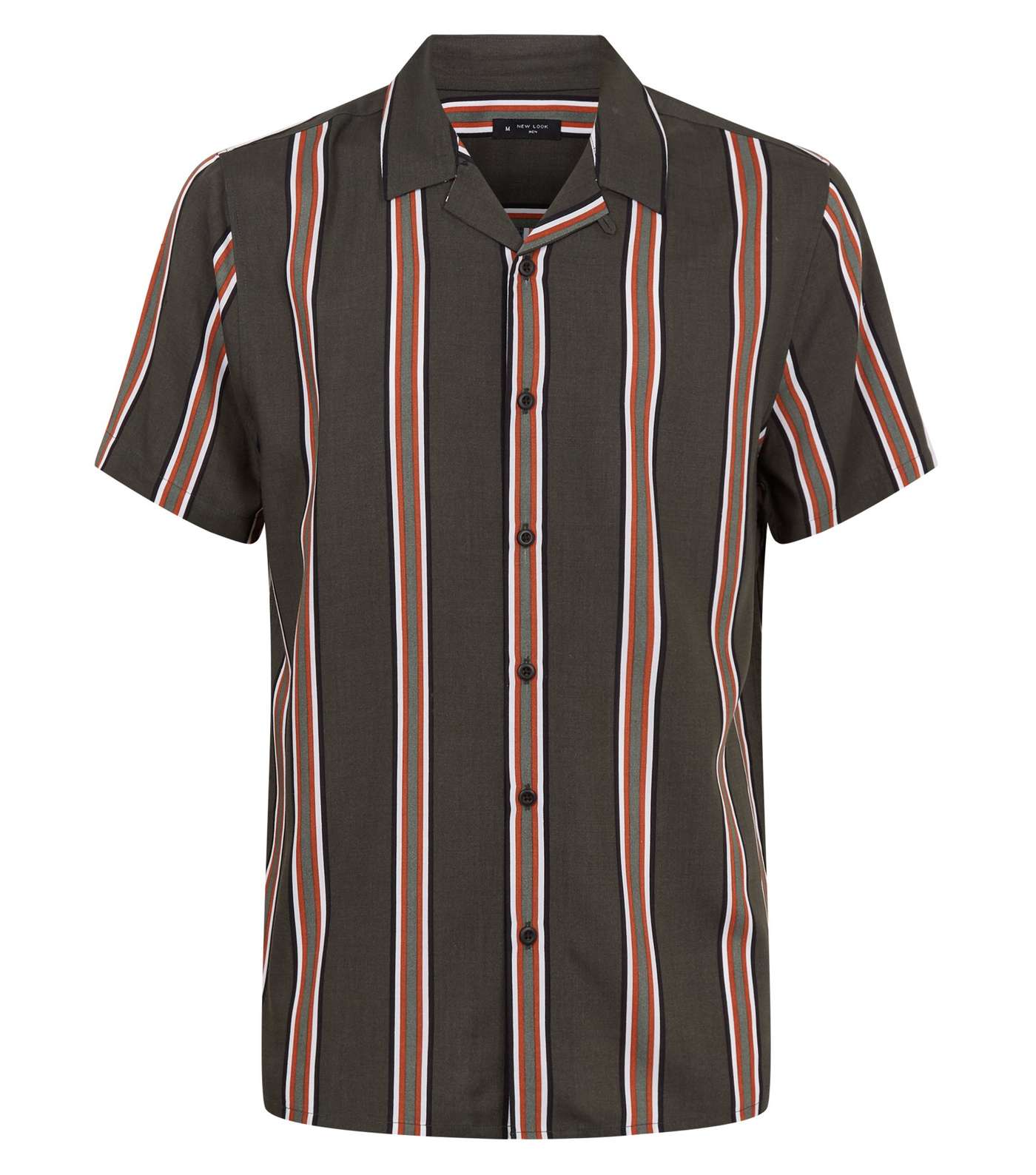 Khaki Vertical Stripe Short Sleeve Shirt Image 4