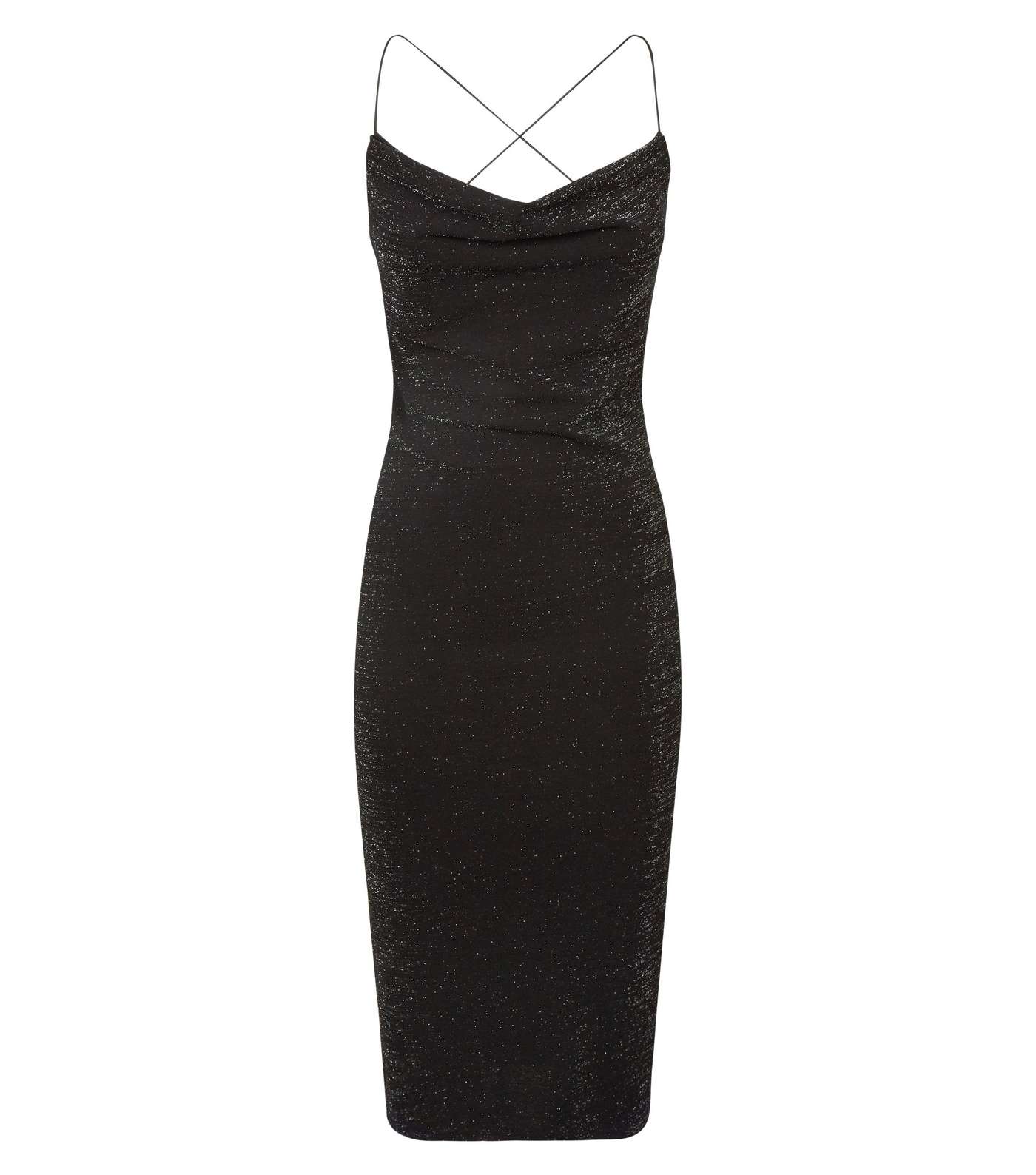 Black Glitter Cowl Neck Midi Dress Image 4
