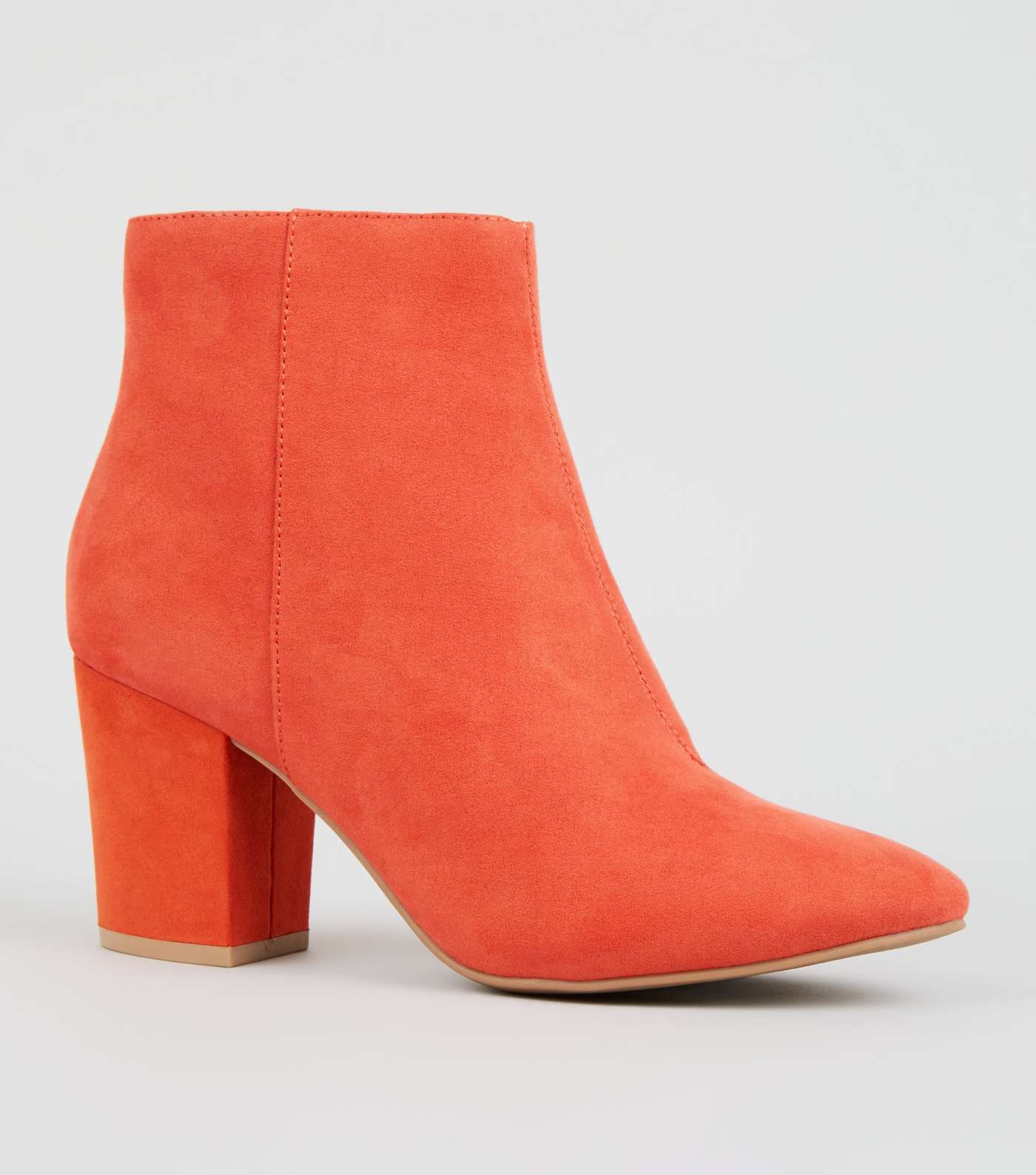 Orange Suedette Mid Block Heel Ankle Boots