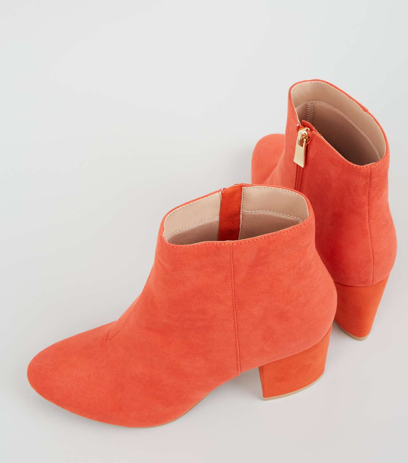 Orange Suedette Mid Block Heel Ankle Boots Image 3