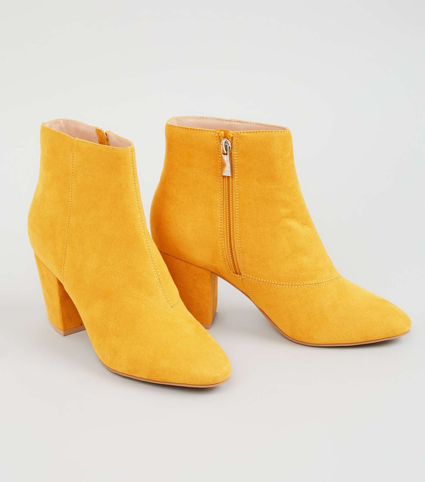 Mustard Suedette Mid Block Heel Ankle Boots Image 4