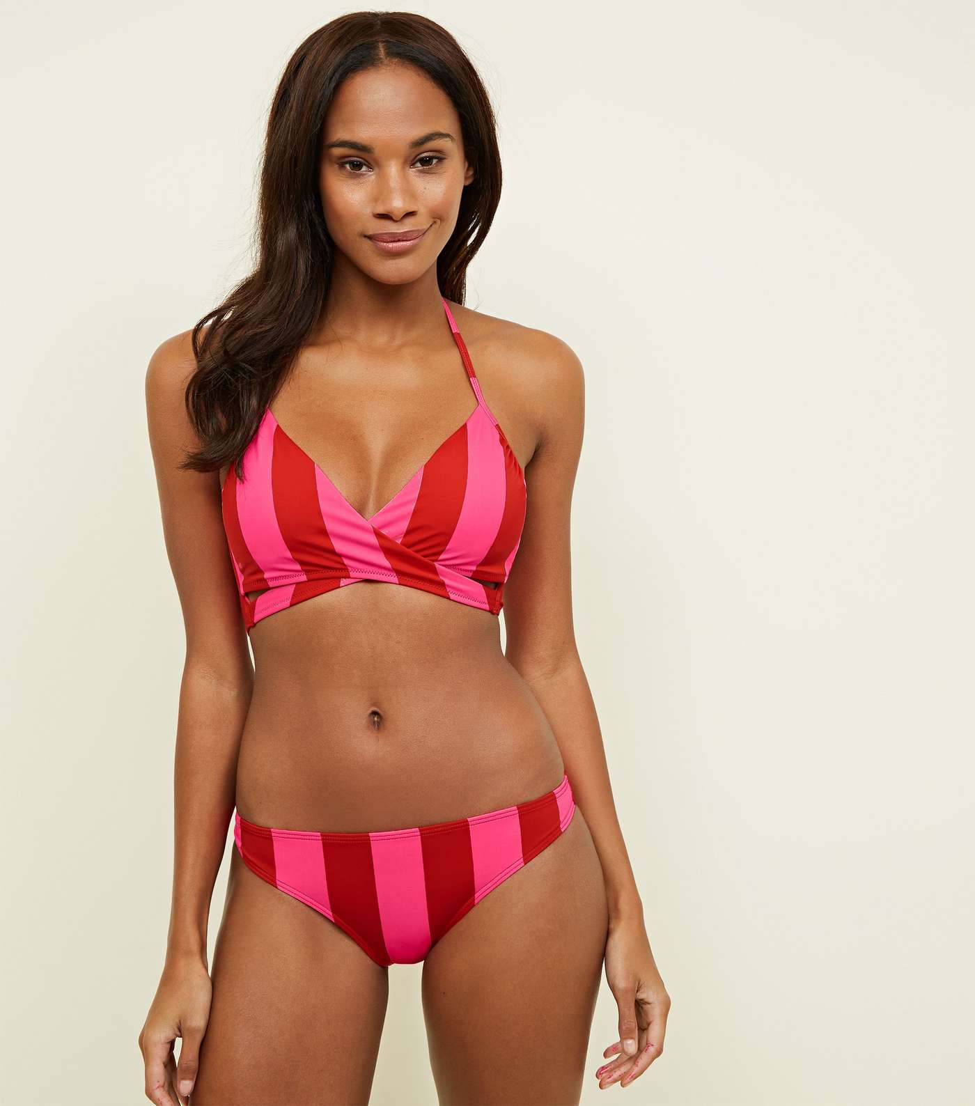 Pink Stripe Wrap Front Bikini Top Image 2