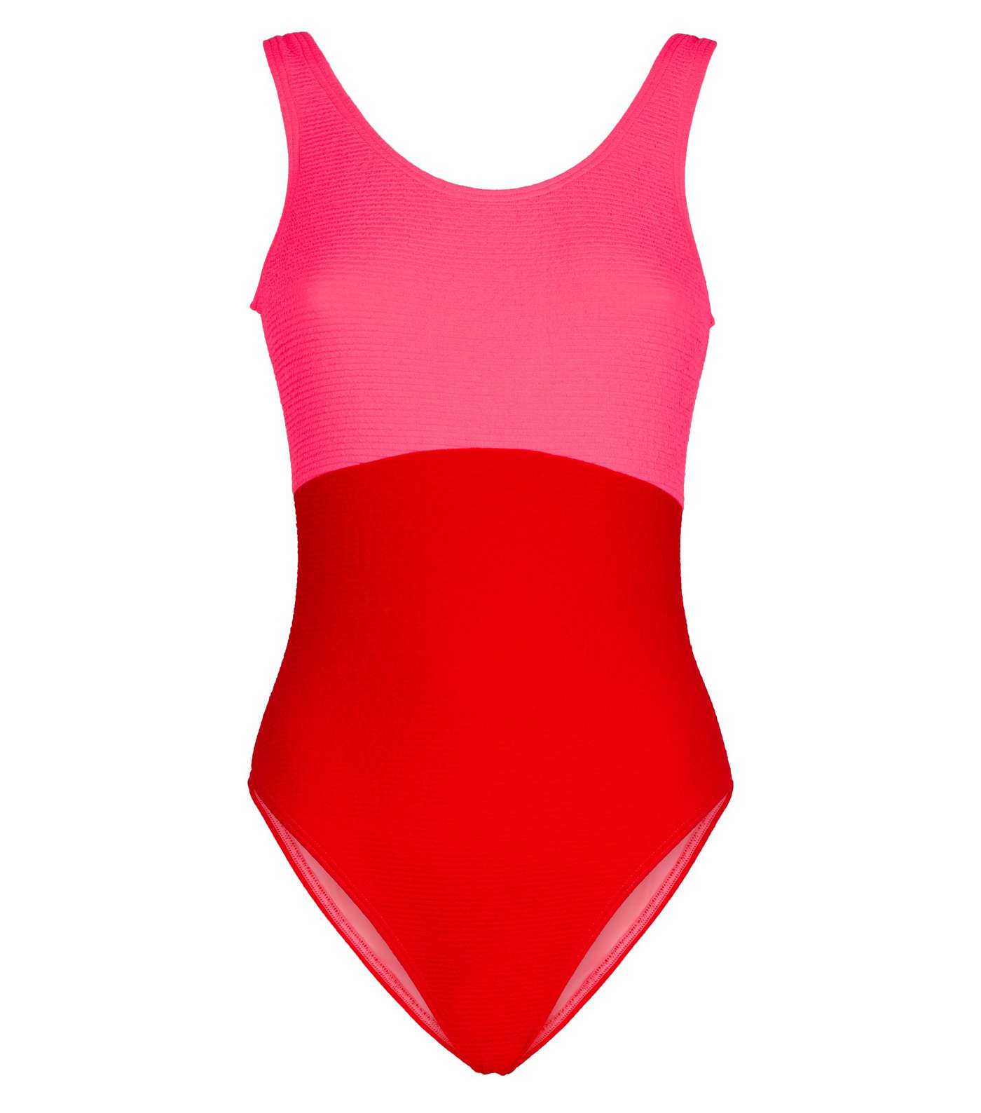 Red Crinkle Colour Block Swimsuit Image 3