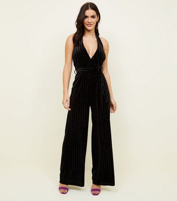 pinstripe jumpsuit black