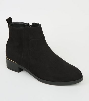 Black Suedette Metal Trim Ankle Boots 