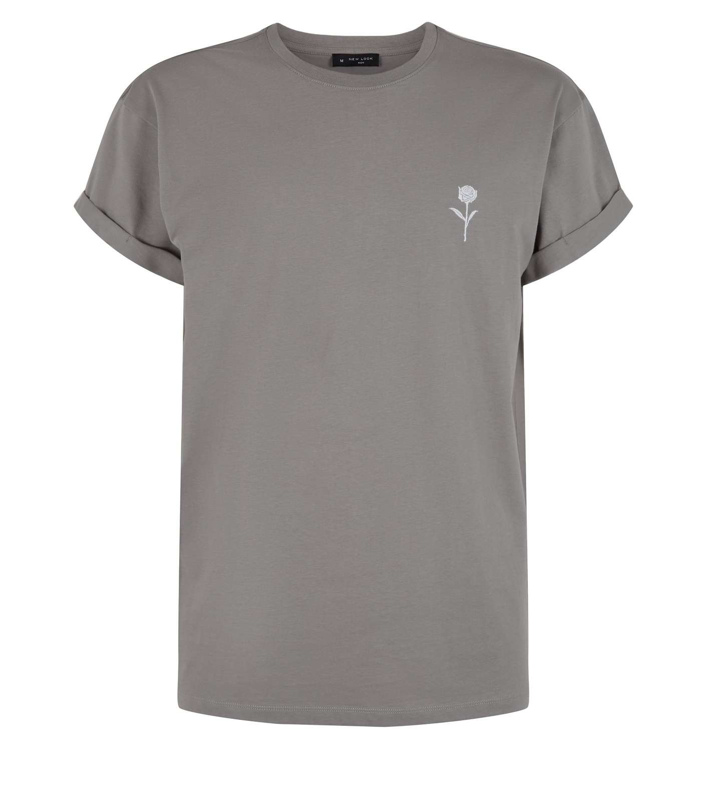 Pale Grey Embroidered Rose T-Shirt Image 4